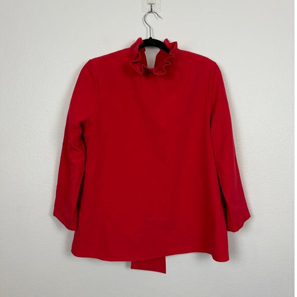 Tuckernuck Faye Red Ruffle Neck Bow Tie Back Blouse Large - Picture 3 of 6